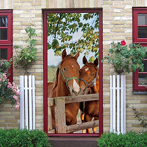 LMYWSX Türposter Vinyl Tür Aufkleber 3D Wandbilder Pferd Im Freien Wasserdicht Selbstklebend Wohnzimmer Schlafzimmer Home Dekoration Wandtattoo 90X200Cm von LMYWSX