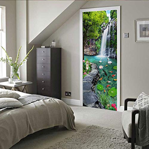 LMYWSX Türposter Waterproof 3D Vinyl Mural Wasserfall Blumen Abnehmbare Selbstklebende Aufkleber Für Schlafzimmer Tür Wandbilder Türbild Deko 90X200Cm von LMYWSX