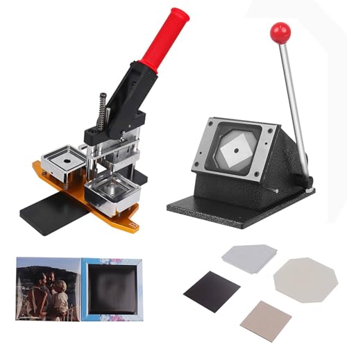 Quadratischer Button-Maker mit 100 Verbrauchsmaterial-Sets, 50 x 50 mm Fotomagnet-Maschine mit quadratischem Eckenschneider aus Papier und PVC, DIY-Kühlschrankmagnet von LMYYDES