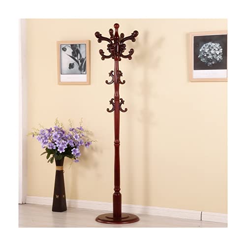 Garderobenständer freistehender Kleiderständer Massivholz Garderobe in Baumform mit Haken Runde Basis Stabiler Kleiderstange Ständer für Kleidung Hüte Taschen ( Color : Rosewood , Size : 175x40cm ) von LMZPJ