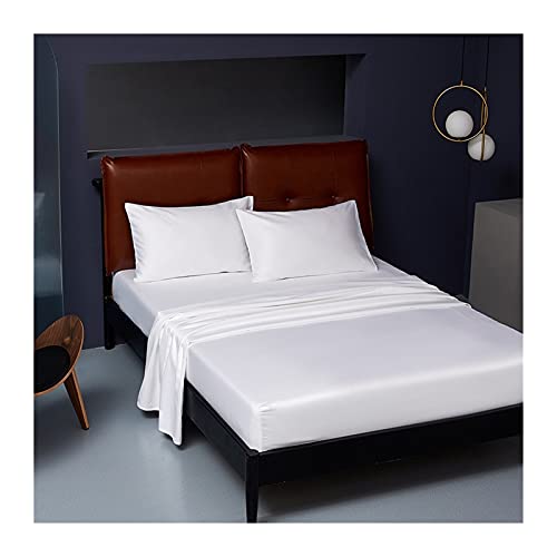 Satin Spannbettlaken 500TC Satin Baumwolle Spannbetttuch 100S Leichter Luxus-Seidensatin Satinbindung Seidig Bettlaken 100% Lyocellfaser Einfarbig Laken (Color : White, Size : 200x220+32cm) von LMZPJ