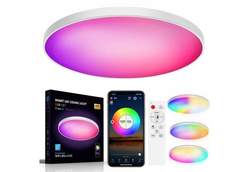 LMaxhome Deckenleuchte LED Deckenlampe 3500LM/2200LM Rund Dimmbar APP&Wifi mit Fernbedienung, Ø30CM-48W, LED fest integriert, RGB+CCT, 2700K-6500K, Smart Umgebungslicht Timer Musik Sync Pendelleuchte für Badezimmer von LMaxhome