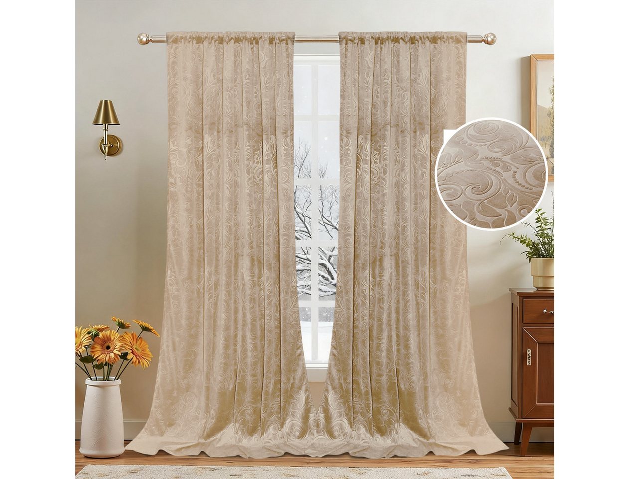 LMaxhome Gardine Samt Zerkleinert Velvet Vorhang Verdunkelnd Verdickt Winter Gardinen, Floral Gequetscht, 290g/, Blickdicht für Schlafzimmer Wohnzimmer LMaxhome Gardine Samt Zerkleinert Velvet Vorhang Verdunkelnd Verdickt Winter Gardinen, Floral Gequetscht, 290g/, Blickdicht für Schlafzimmer Wohnzimmer von LMaxhome