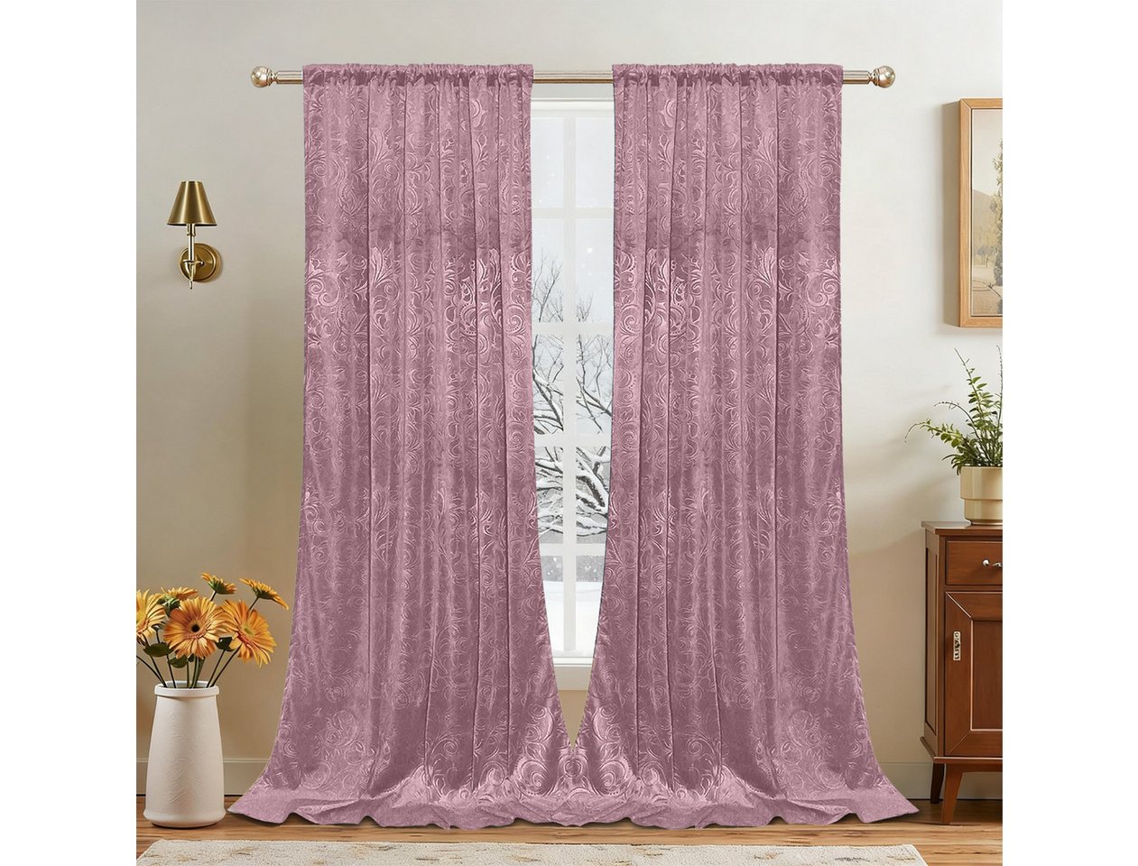 LMaxhome Gardine Samt Zerkleinert Velvet Vorhang Verdunkelnd Verdickt Winter Gardinen, Floral Gequetscht, 290g/, Blickdicht für Schlafzimmer Wohnzimmer LMaxhome Gardine Samt Zerkleinert Velvet Vorhang Verdunkelnd Verdickt Winter Gardinen, Floral Gequetscht, 290g/, Blickdicht für Schlafzimmer Wohnzimmer von LMaxhome