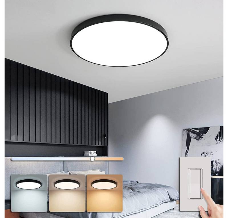 LMaxhome LED Deckenleuchte 28W Rund Panel Deckenlampe Flach Modern Dünn Schwarz für Treppe Garage, 1 St., LED fest integriert, 3000K Warmweiß, 4500K Naturweiß, 5000K Weiß, Dimmbar Ø23 Ø30 Ø40 Ø50CM, 24W/28W/38W/48W für Wohnzimmer Küchen von LMaxhome