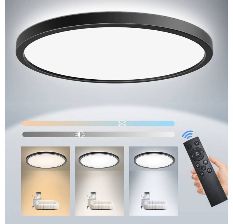 LMaxhome LED Deckenleuchte Deckenlampe Dimmbar 3000/4500/6000K Farbtemperatur LED fest integriert, 1 St., Ø30/40CM Ultra Dünn Rund Lampen Nachtlicht App-Steuerung Timer Schwarz von LMaxhome