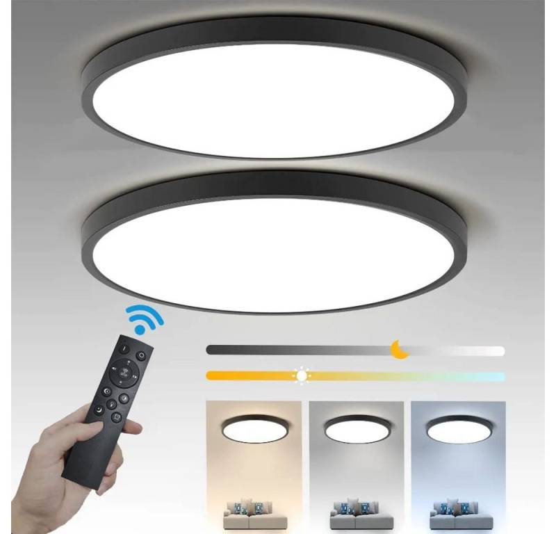 LMaxhome LED Deckenleuchte Deckenlampe Dimmbar 3000/4500/6000K Farbtemperatur LED fest integriert, 2 St., Ø30/40CM Ultra Dünn Rund Lampen Nachtlicht App-Steuerung Timer Schwarz von LMaxhome