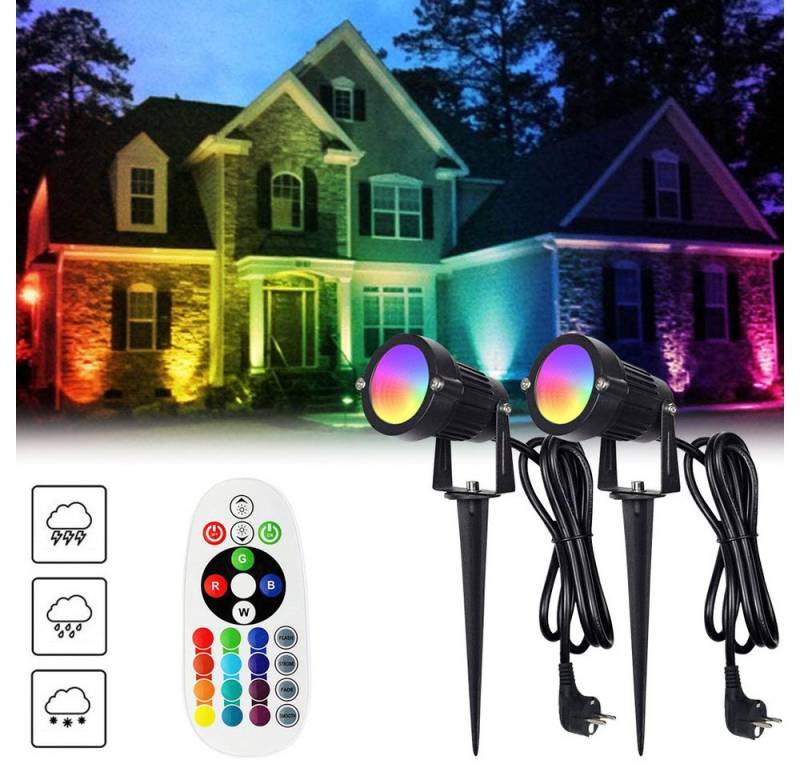 LMaxhome LED Gartenstrahler RGB Strahler Gartenbeleuchtung mit Fernbedienung, IP65 Wasserdicht, 6W, (1/2/4St), LED fest integriert, 16 Farben, 4 Modi, 90° einstellbar, Memory Funktion, mit 1,5m Kabel Außen Landschaft von LMaxhome