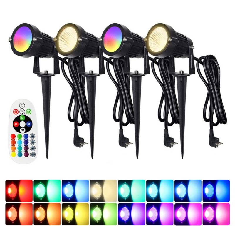 LMaxhome LED Gartenstrahler RGB Strahler Gartenbeleuchtung mit Fernbedienung, IP65 Wasserdicht, 6W, (1/2/4St), LED fest integriert, 16 Farben, 4 Modi, 90° einstellbar, Memory Funktion, mit 1,5m Kabel Außen Landschaft von LMaxhome