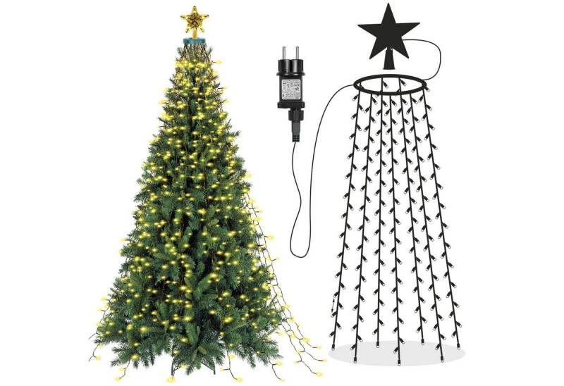 LMaxhome LED-Lichterkette Baumbeleuchtung Wasserfall Lichterkette mit Sterne Weihnachtsbaum Deko, 3M, 490-flammig, 8 Modi Timer, Topper Star, Wasserdicht, Aussen, Innen von LMaxhome