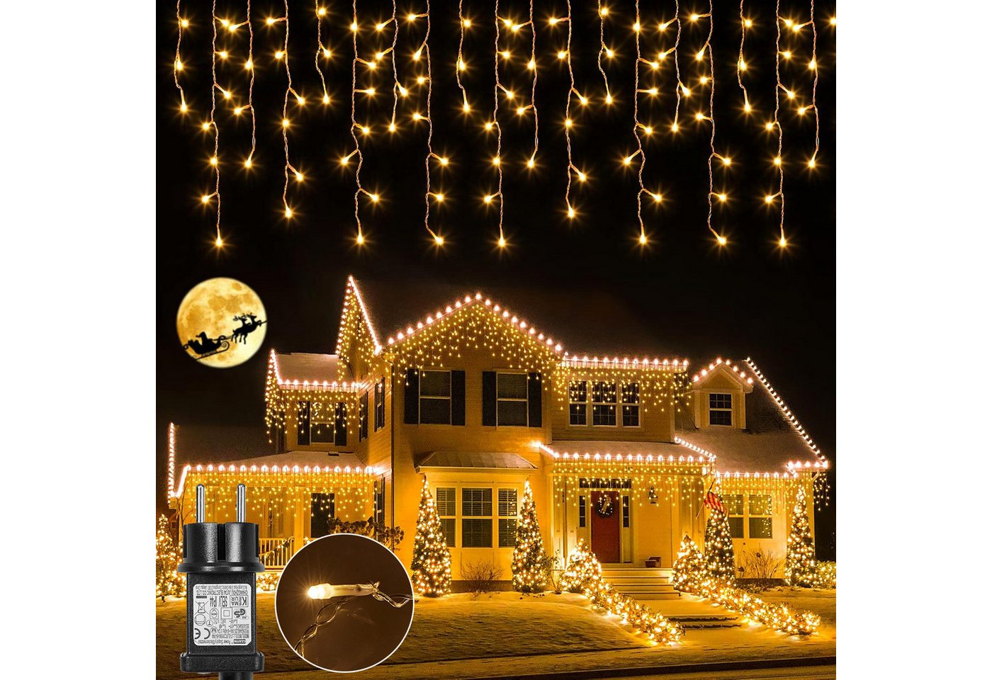 LMaxhome LED-Lichterkette Eisregen Lichterkette für Aussen Flashing Effekt Weihnacht Deko, 600-flammig, 5M/10M/15M Lichtervorhang Speicherfunktion 8 Modi Timer Warmweiß Deko von LMaxhome
