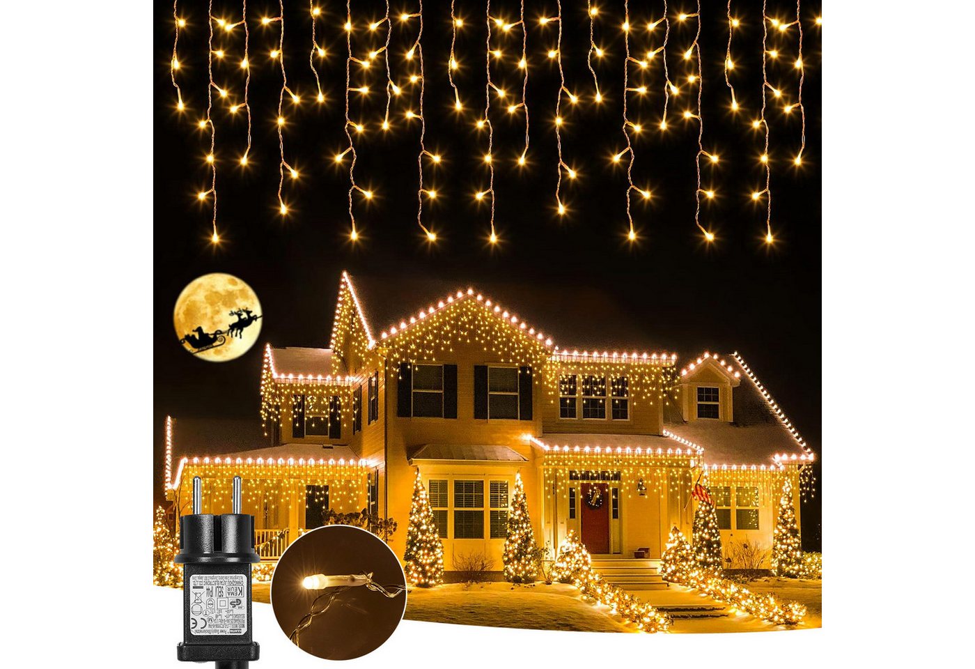 LMaxhome LED-Lichterkette Eisregen Lichterkette für Aussen Flashing Effekt Weihnacht Wasserdicht, 400-flammig, 5M/10M/15M Lichtervorhang Speicherfunktion 8 Modi Timer Warmweiß Deko von LMaxhome
