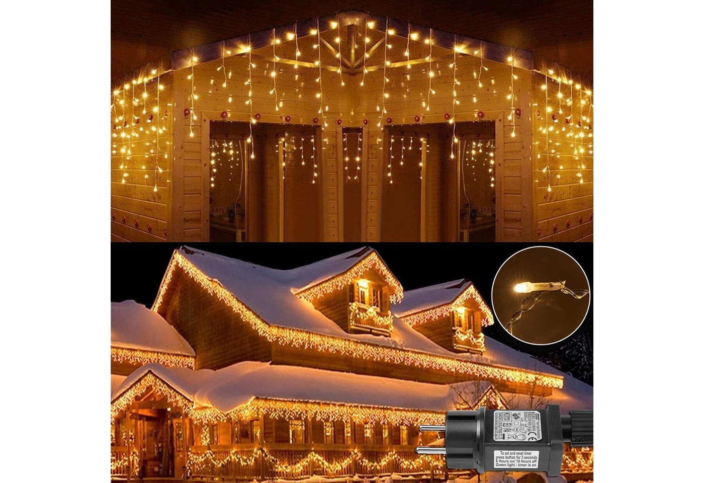 LMaxhome LED-Lichterkette Eisregen Lichterkette für Aussen Flashing Effekt Weihnacht Wasserdicht, 600-flammig, 5M/10M/15M Lichtervorhang Speicherfunktion 8 Modi Timer Warmweiß Deko von LMaxhome