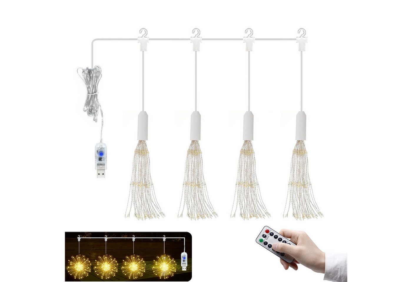 LMaxhome LED-Lichterkette Feuerwerk Wasserdicht Weihnachtsdeko Hängend Haus Garten Innen Außen, 360/480 LEDs, 4 Stück, 8 Modi, mit Fernsteuerung, USB, Fenster Party LMaxhome LED-Lichterkette Feuerwerk Wasserdicht Weihnachtsdeko Hängend Haus Garten Innen Außen, 360/480 LEDs, 4 Stück, 8 Modi, mit Fernsteuerung, USB, Fenster Party von LMaxhome