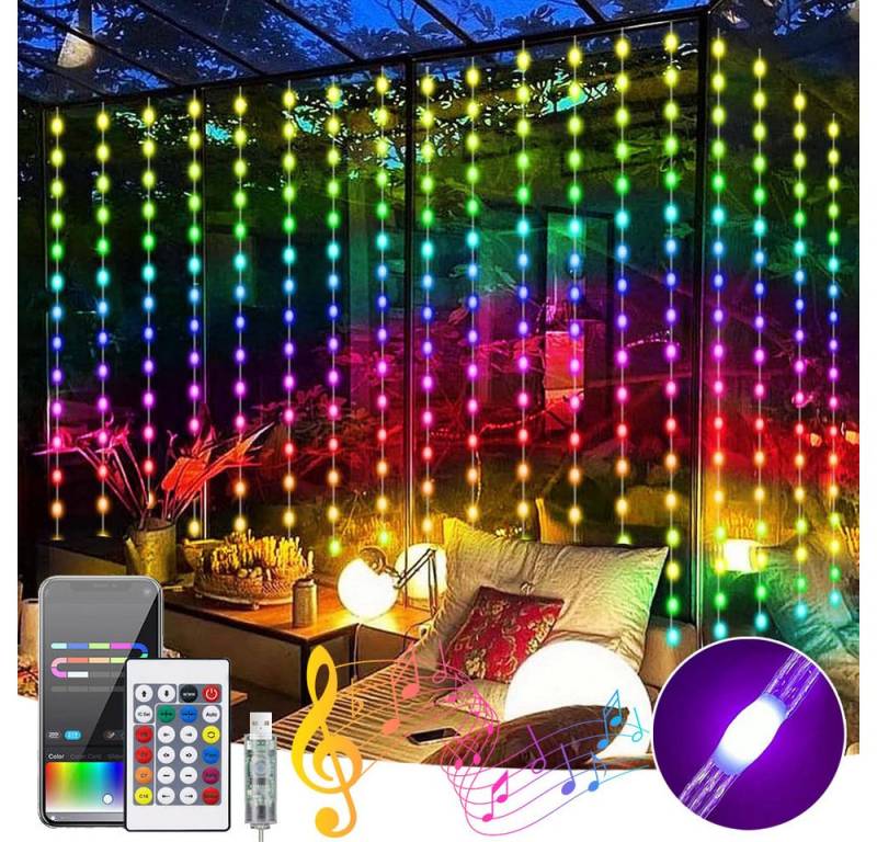 LMaxhome LED-Lichtervorhang Smart Fenster Lichterkette RGB 3M×2M Fernbedienung und APP Steuerung, 300 LEDs Vorhanglichter, USB, Wasserdicht, Musiksynch DIY Party Deko von LMaxhome