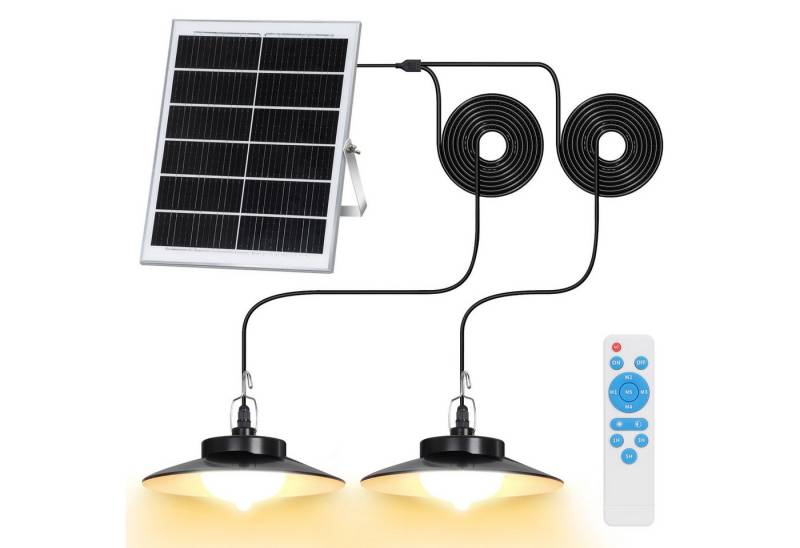 LMaxhome LED Solarleuchte Hängelampen Solar Deckenleuchte Outdoor, 5 Modi mit Fernbedienung IP65, 2 Lampen, LED fest integriert, Warmweiß/Kaltweiß Wahlbar, mit Bewegungsmelder und 5m Kabel, Solarlampe für Garten, Terrasse von LMaxhome