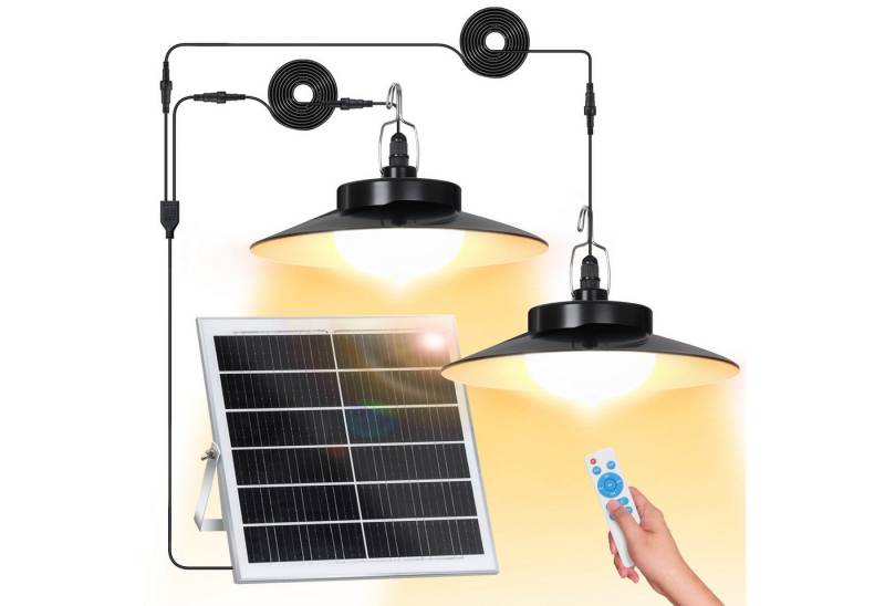 LMaxhome LED Solarleuchte Hängelampen Solar Deckenleuchte Outdoor, 5 Modi mit Fernbedienung IP65, Trennbar - 2 Lampen (Neu verbessert), LED fest integriert, Warmweiß/Kaltweiß Wahlbar, mit Bewegungsmelder und 5m Kabel, Solarlampe für Garten, Terrasse von LMaxhome