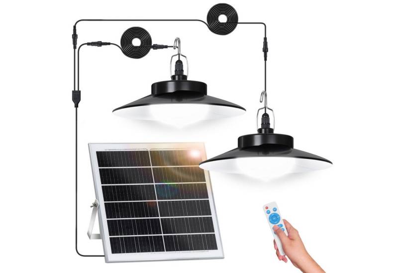 LMaxhome LED Solarleuchte Hängelampen Solar Deckenleuchte Outdoor, 5 Modi mit Fernbedienung IP65, Trennbar - 2 Lampen (Neu verbessert), LED fest integriert, Warmweiß/Kaltweiß Wahlbar, mit Bewegungsmelder und 5m Kabel, Solarlampe für Garten, Terrasse von LMaxhome