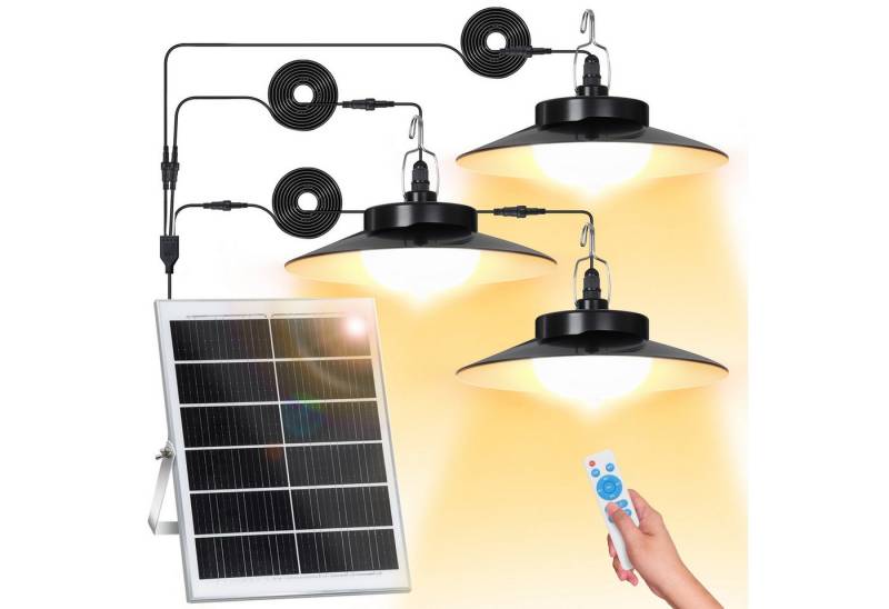 LMaxhome LED Solarleuchte Hängelampen Solar Deckenleuchte Outdoor, 5 Modi mit Fernbedienung IP65, Trennbar - 3 Lampen (Neu verbessert), LED fest integriert, Warmweiß/Kaltweiß Wahlbar, mit Bewegungsmelder und 5m Kabel, Solarlampe für Garten, Terrasse von LMaxhome