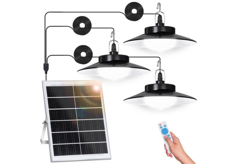 LMaxhome LED Solarleuchte Hängelampen Solar Deckenleuchte Outdoor, 5 Modi mit Fernbedienung IP65, Untrennbar - 3 Lampen, LED fest integriert, Warmweiß/Kaltweiß Wahlbar, mit Bewegungsmelder und 5m Kabel, Solarlampe für Garten, Terrasse von LMaxhome