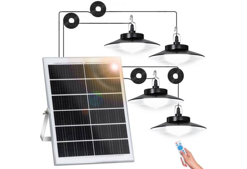LMaxhome LED Solarleuchte Hängelampen Solar Deckenleuchte Outdoor, 5 Modi mit Fernbedienung IP65, Untrennbar - 4 Lampen, LED fest integriert, Warmweiß/Kaltweiß Wahlbar, mit Bewegungsmelder und 5m Kabel, Solarlampe für Garten, Terrasse von LMaxhome