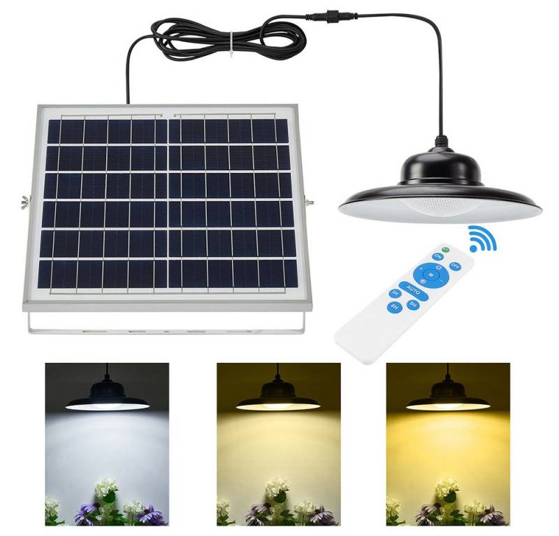 LMaxhome LED Solarleuchte Solar Pendelleuchte Dimmbar Hängelampe mit Fernbedienung Wasserdichte, 1 Lampe, 3000K/4500K/5000K, 25W LED fest integriert Solarlampen für Außen Innen von LMaxhome