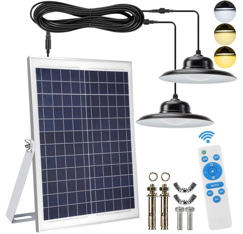 LMaxhome LED Solarleuchte Solar Pendelleuchte Dimmbar Hängelampe mit Fernbedienung Wasserdichte, 2 Lampen, 3000K/4500K/5000K, 25W LED fest integriert Solarlampen für Außen Innen von LMaxhome