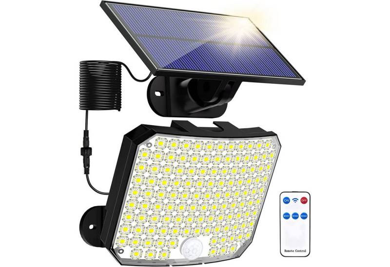 LMaxhome LED Solarleuchte Solarlampen Mit Fernbedienung&Bewegungsmelder Wasserdichte für Garten, 1 St., 118 LEDs, 6000K, 600LM, 3 Modi, Sensor-120°, LED fest integriert Außen von LMaxhome