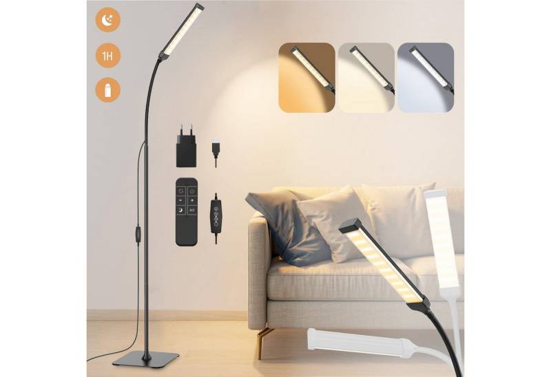 LMaxhome LED Stehlampe Dimmbar Stehleuchte 360° Schwanenhals Leselampe mit Fernbedienung USB, USB und EU-Stecker, LED fest integriert, Höhenverstellbar, mit 1H Timer & Memory Funktion, 5 Helligkeiten, 3 Farben 3000K Warmweiß/4500K Naturweiß/6500K Kaltweiß, Ecke Nachttischlampe für Wohnzimmer Schlafzimmer und Büro von LMaxhome