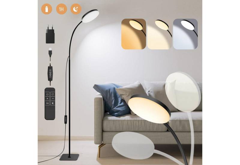 LMaxhome LED Stehlampe Floor Leselampe Dimmbar Einstellbare Höhe mit Fernbedienung Schwarz, USB und EU-Stecker, 360° Schwanenhals mit 1H Timer & Memory Funktion, LED fest integriert, 10 Helligkeiten & 3 Farbtemperatur(3000K/4500K/6500K), 140cm Stehlampe, Modern Stehleuchte für Schlafzimmer Wohnzimmer Büro von LMaxhome