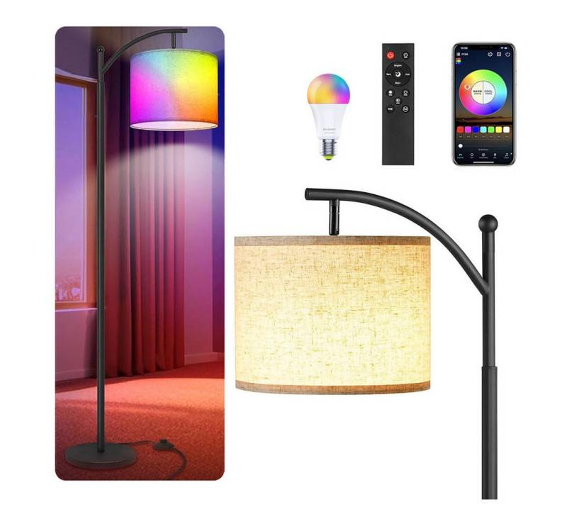 LMaxhome LED Stehlampe RGB Floor Lamp Dimmbar E27 155CM Leselampe für Wohnzimmer Schlafzimmer, Helligkeitseinstellung (0-100), LED fest integriert, 3 Colour Temperatures(3000K-6000K), Stehleuchte mit Fernbedienung, Fußschalter, Smart APP Alexa und Google von LMaxhome