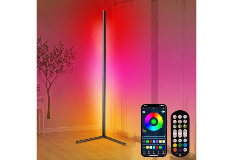 LMaxhome LED Stehlampe Smart RGB Stehleuchte Eckleuchte Musik Sync App Fernbedienung Timer, 165cm, LED fest integriert, RGB, 3000K-6500K Smart Tageslicht für Schlafzimmer Wohnzimmer Küche von LMaxhome