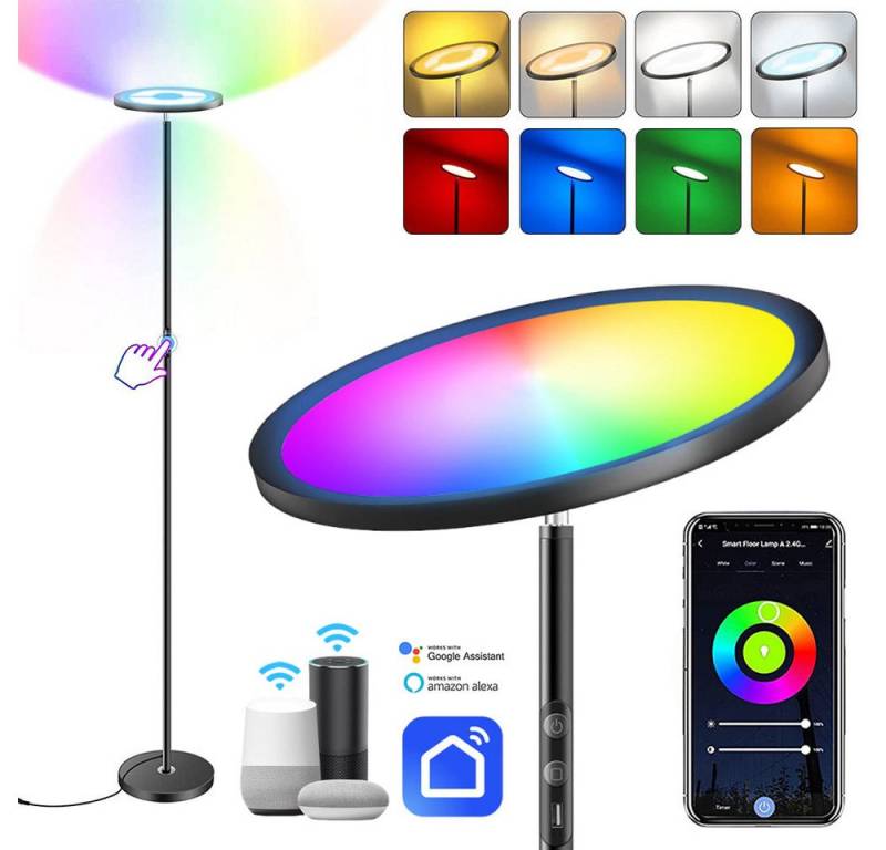 LMaxhome LED Stehlampe Smart Weiß+RGBWW Dimmbar 25W 2000 lm WiFi App-Steuerung Standleucht, 168CM, LED fest integriert, 16 Millionen Farben, 30° Lampenkopf, Touch und Sprachsteuerung, Kompatibel mit Alexa&Google Assistant für Wohnzimmer Büro Schlafzimmer von LMaxhome