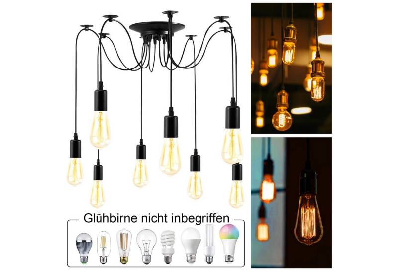 LMaxhome Pendelleuchte LED Kinderzimmer Hängeleuchte Kronleuchter Retro Lampe Bunte für Küche, 8 Lampenkopf, 4/6/8/10-Köpfe Industrie Spinne Deckenleuchte Schwarz Deko Esszimmer von LMaxhome