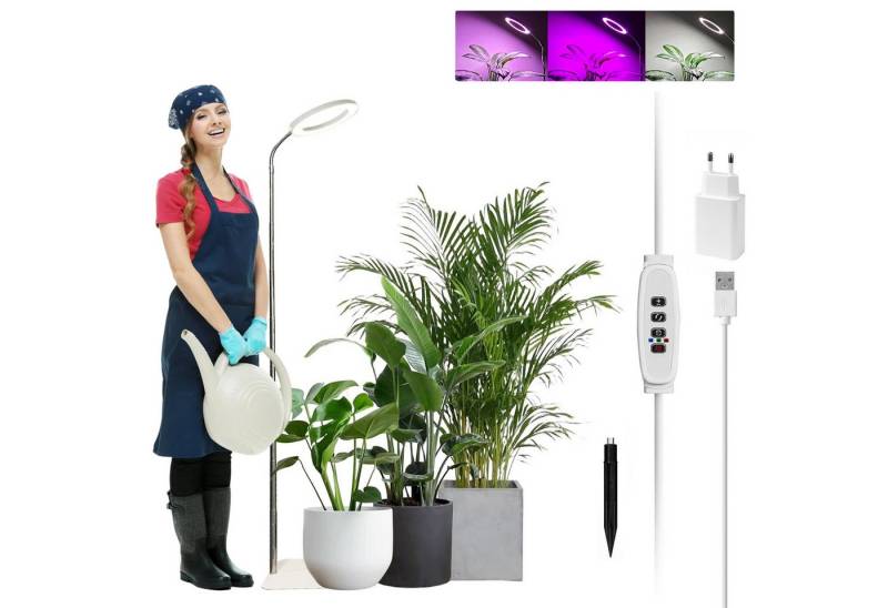 LMaxhome Pflanzenlampe LED Vollspektrum Wachstumslicht 25-155CM Höhenverstellbar mit 72 LEDs, mit EU-Adapter, LED wechselbar, 3 Licht-Modi, 10 Helligkeit Dimmbar, 3/9/12H Timer, 1000lm, Verstellbare Höhe, mit Sockel und Erdspieß, Pflanzenlicht für Große Pflanzen, Garten, Gewächshäuser von LMaxhome