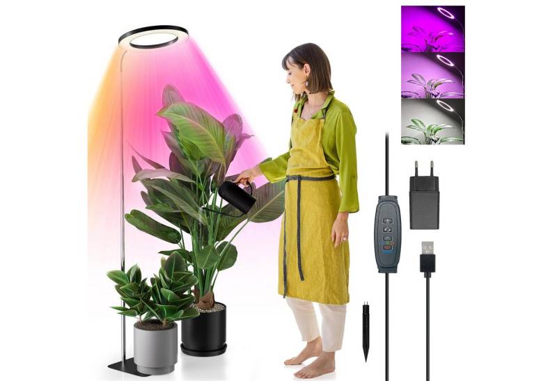 LMaxhome Pflanzenlampe LED Vollspektrum Wachstumslicht 25-155CM Höhenverstellbar mit 72 LEDs, mit EU-Adapter, LED wechselbar, 3 Licht-Modi, 10 Helligkeit Dimmbar, 3/9/12H Timer, 1000lm, Verstellbare Höhe, mit Sockel und Erdspieß, Pflanzenlicht für Große Pflanzen, Garten, Gewächshäuser von LMaxhome