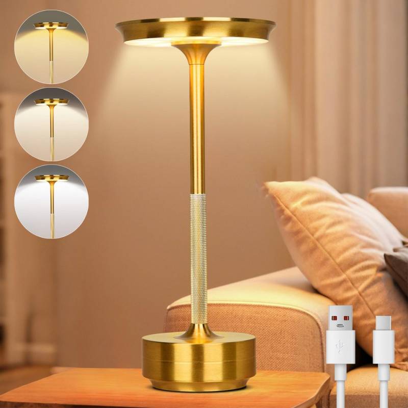 LMaxhome USB-Tischleuchte LED Wiederaufladbare Kabellose Akku Tischlampe mit Touch-Schalter IP54 (1-St., Intelligente LED-Leuchte mit Speicherfunktion), Wasserdichtes Aluminium Moderne Nachttischlampe für Schlafzimmer Außen von LMaxhome