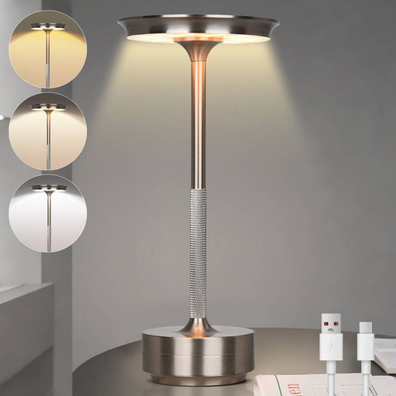 LMaxhome USB-Tischleuchte LED Wiederaufladbare Kabellose Akku Tischlampe mit Touch-Schalter IP54 (1-St., Intelligente LED-Leuchte mit Speicherfunktion), Wasserdichtes Aluminium Moderne Nachttischlampe für Schlafzimmer Außen von LMaxhome