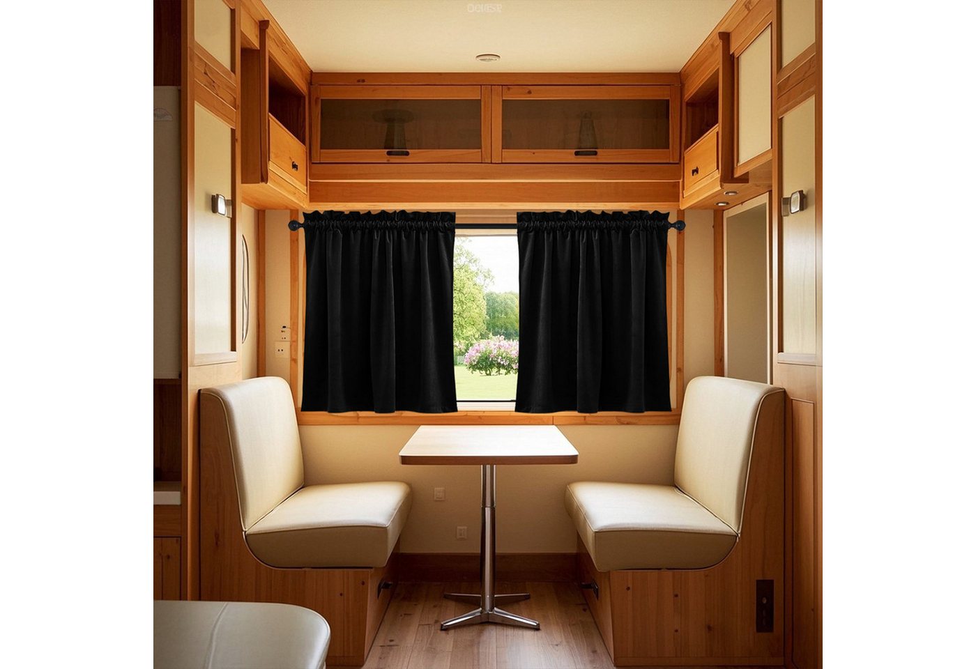 LMaxhome Vorhang Samt Verdunklungsvorhänge Kurz Fenster Schwarz Stangentasche 2er Set, (2 St), Blickdichte Thermovorhang Hitzeschutz Gardinen für Wohnmobil Wohnwagen von LMaxhome