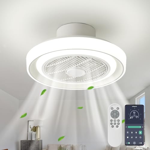 LMiSQ Modernes RGB Deckenventilator mit Beleuchtung Reversible Deckenventilator Leise 3 farbtemperatur 6 windgeschwindigkeit Smart Deckenventilator mit Licht und Fernbedienung APP (weiß DC) von LMiSQ