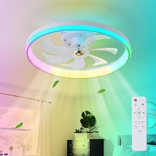 LMiSQ RGB Modernes Deckenventilator mit Beleuchtung 48W Reversible Deckenventilator Leise 3f arbtemperatur 6windgeschwindigkeit Smart APP Deckenlampe mit Ventilator von LMiSQ