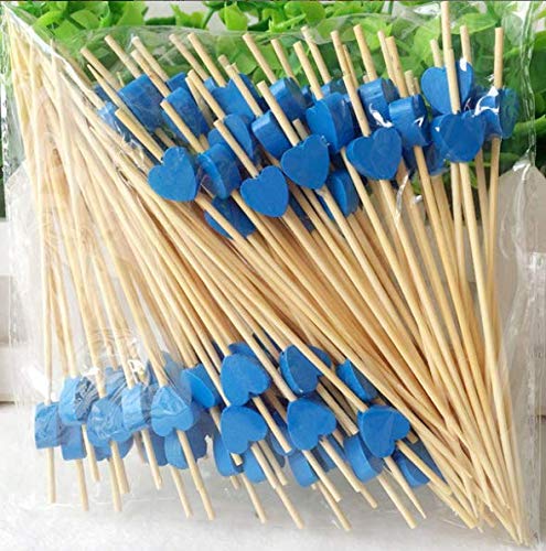 AILEXI Cocktail-Sticks 100 Zählungen Zahnstocher Aus Holz Party-Zubehör RÜSchen Fingerfood Obst Sandwich Knabbereien - Blaue Herzen von AILEXI