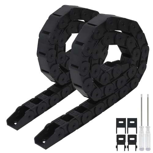 LMioEtool 2 Stück, R38 18 mm x 18 mm (innen H x Innen B), schwarze Kunststoff-Kabelträger, Schleppkette, 1 m Länge, für CNC, mit Endverbindern, halbgeschlossener Typ (Innenseite öffnen) von LMioEtool
