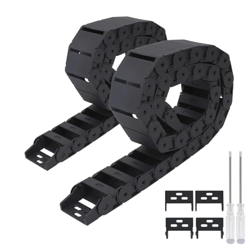 LMioEtool 2 Stück, R38 18 mm x 50 mm (innen H x Innen B), schwarze Kunststoff-Kabelträger, Schleppkette, 1 m Länge, für CNC, mit Endverbindern, halbgeschlossener Typ (Innenseite öffnen) von LMioEtool
