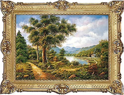 LN Wunderschönes Gemälde 90x70 cm Künstler; R. Kinghofer *Kleiner See in den Hügeln* Madonna Bild Bilder Barock Rahmen Antik Repro Renaissance von LN