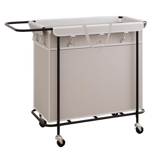 Wäschekorb mit Rollen, rollender Wäschekorb mit Metallrahmen und abnehmbarer Tasche, schmutzige Wäschekörbe für Schlafzimmer, Badezimmer, Schlafsaal (Größe: 80 x 39 x 81 cm, Farbe: Grau) von LNBHI