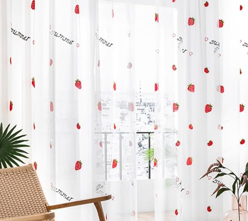 LNCWYY Vorhänge mit Rote Erdbeere Schöne Stickerei Vorhang, Transparent Lichtdurchlässige Vorhänge Muster Gardinen mit Ösen 2er Set für Schlafzimmer und Wohnzimmer Vorhang 140x140cm (Breite/Höhe) LNCWYY Vorhänge mit Rote Erdbeere Schöne Stickerei Vorhang, Transparent Lichtdurchlässige Vorhänge Muster Gardinen mit Ösen 2er Set für Schlafzimmer und Wohnzimmer Vorhang 140x140cm (Breite/Höhe) von LNCWYY