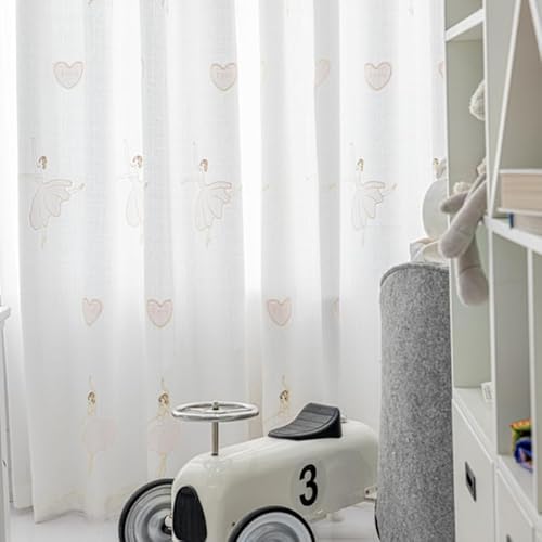 Vorhänge mit Rosa Ballettmädchen Schöne Stickerei Vorhang, Transparent Lichtdurchlässige Vorhänge Muster Gardinen mit Ösen 2er Set für Schlafzimmer und Wohnzimmer Vorhang 170x260cm (Breite/Höhe) von LNCWYY
