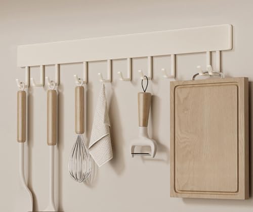 LNGFSH 2 Stück Hakenleiste Küche ohne Bohren – Küchenhaken für Löffel & Pfannenwender – Küchenhalterung Starke Haftung, Abnehmbar, Verschiebbare Haken (10 Haken,Beige) von LNGFSH