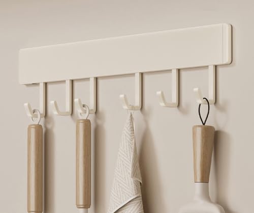 LNGFSH 2 Stück Hakenleiste Küche ohne Bohren – Küchenhaken für Löffel & Pfannenwender – Küchenhalterung Starke Haftung, Abnehmbar, Verschiebbare Haken (6 Haken,Beige) von LNGFSH